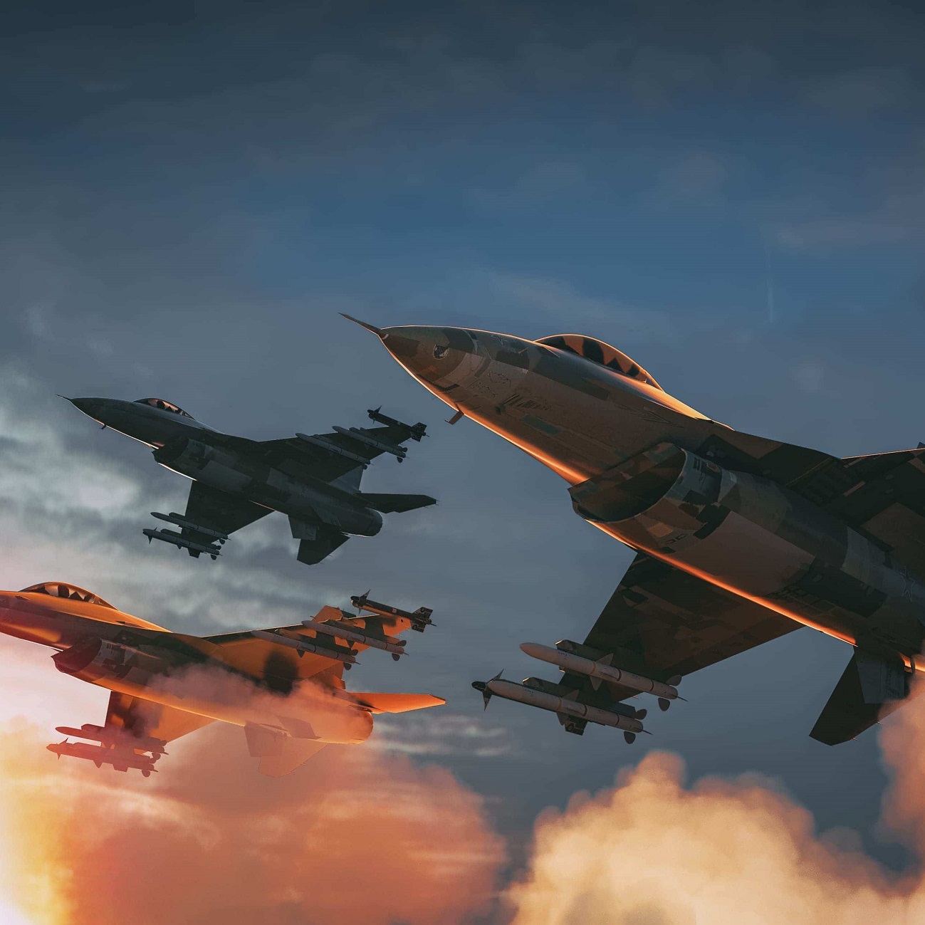 Three military jets in flight